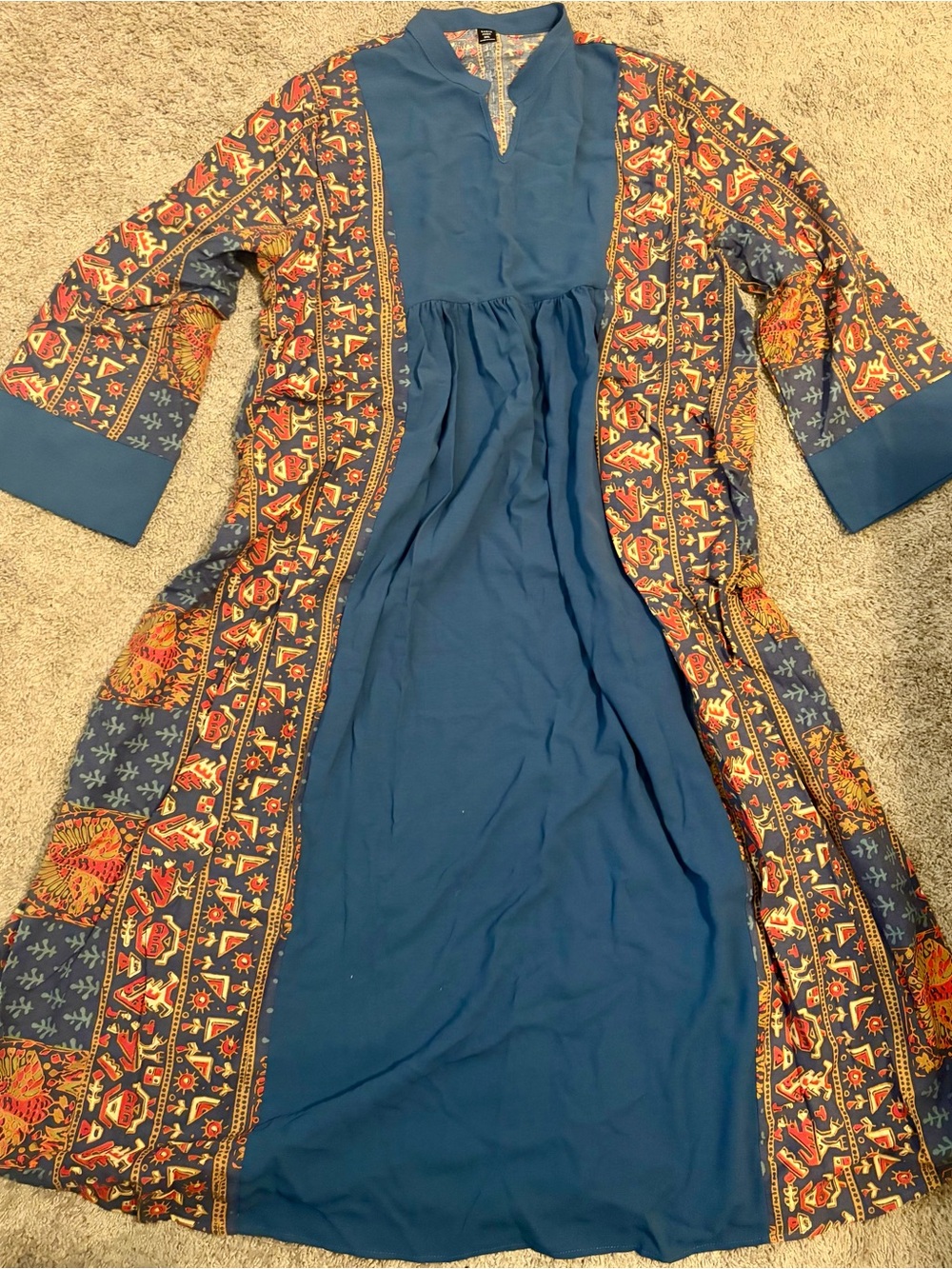 SHEIN Curve 3XL Blue Printed Long Sleeve Maxi Dress – New